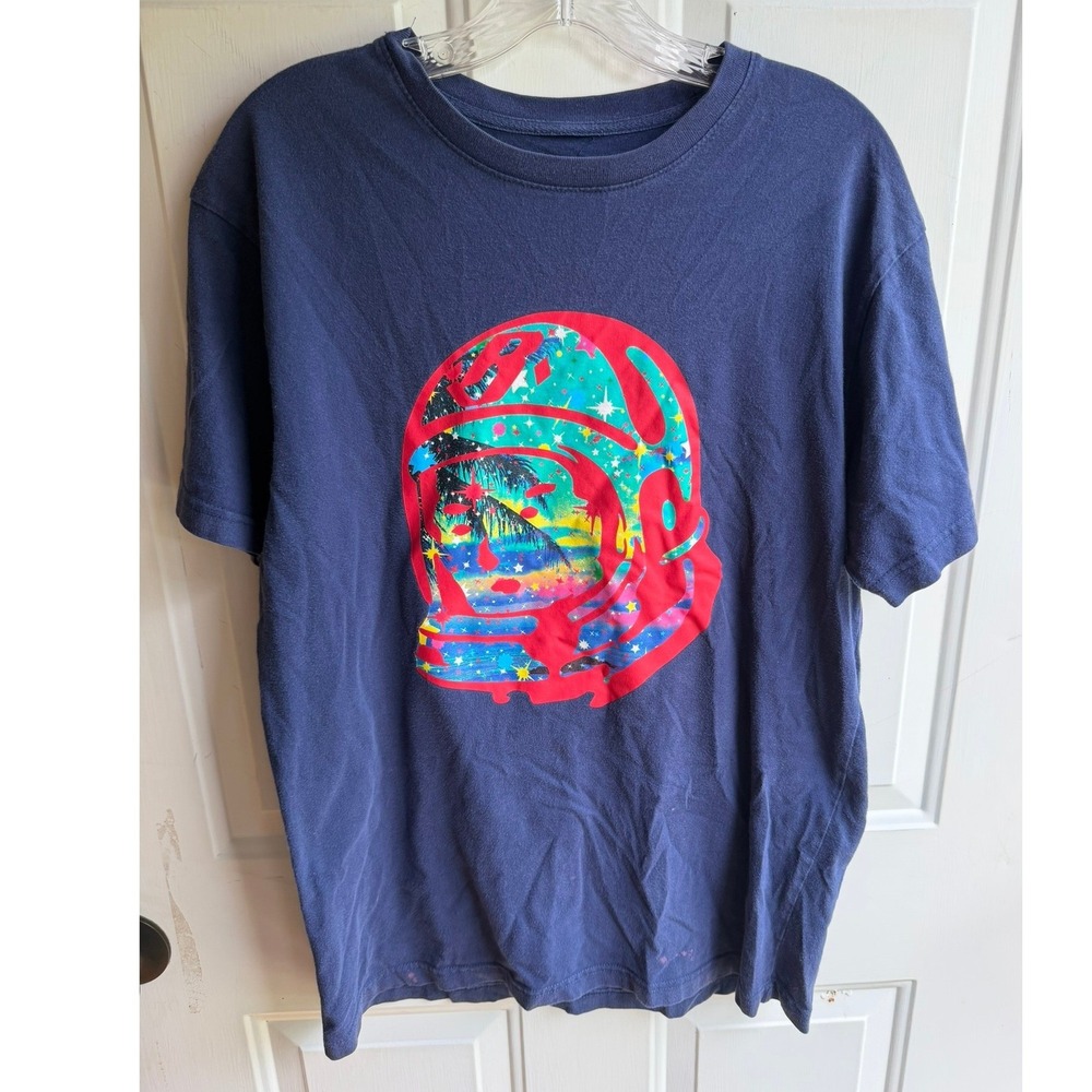 Billionaire Boys Club Graphic Colorful Print Helmet Crewneck Tee Navy Sz M